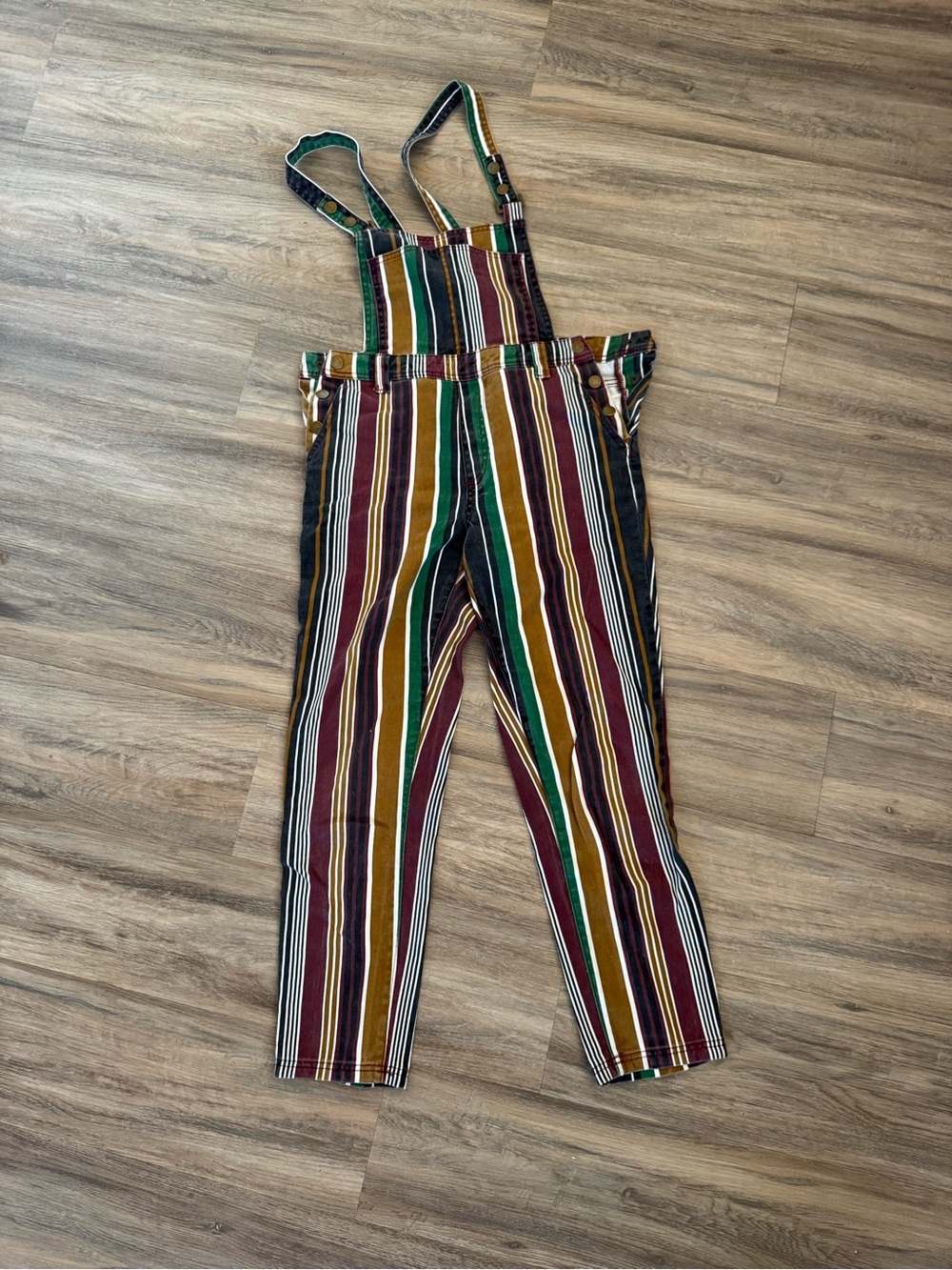 BDG Striped Multicolor Bib Overalls - Green, Mustard, Burgundy, Navy, Cream